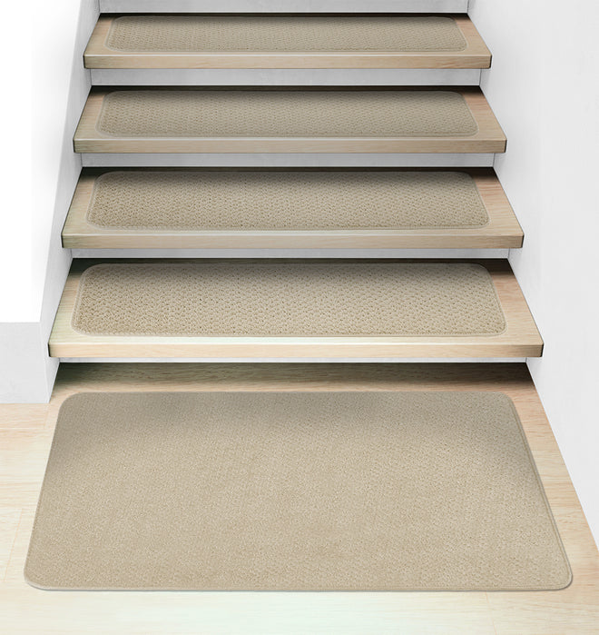 Set of 15 Attachable Carpet Stair Treads and Matching Landing Rug - Ivory Cream