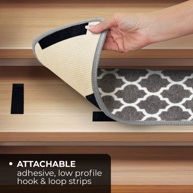 Set of 15 Attachable Indoor Carpet Stair Treads – Moroccan Trellis Lattice – Misty Gray & Linen White