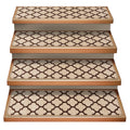 Set of 15 Attachable Indoor Carpet Stair Treads – Moroccan Trellis Lattice – Vanilla Cream & Coffee Brown