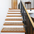 Set of 15 Attachable Indoor Carpet Stair Treads – Moroccan Trellis Lattice – Vanilla Cream & Coffee Brown