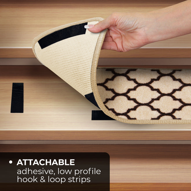 Set of 15 Attachable Indoor Carpet Stair Treads – Moroccan Trellis Lattice – Vanilla Cream & Coffee Brown