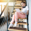 Set of 15 Attachable Indoor Carpet Stair Treads – Diamond Trellis Lattice – Coffee Brown & Vanilla Cream
