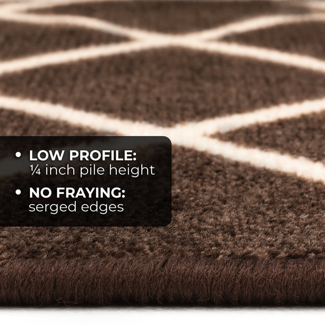 Set of 15 Attachable Indoor Carpet Stair Treads – Diamond Trellis Lattice – Coffee Brown & Vanilla Cream