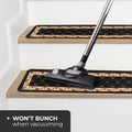 Set of 15 Attachable Indoor Carpet Stair Treads – Traditional Lattice with Floral Border – Ebony Black