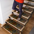 Set of 15 Attachable Indoor Carpet Stair Treads – Kaleidoscope Bloom – Autumn Brown