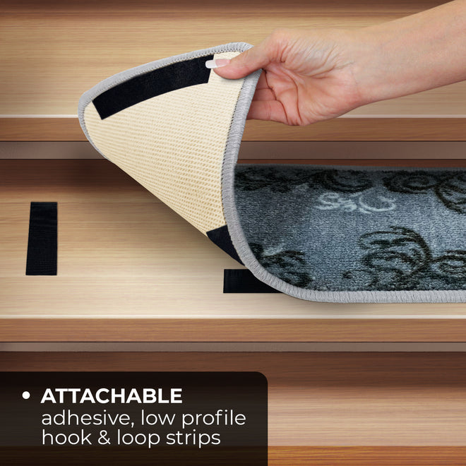 Set of 15 Attachable Indoor Carpet Stair Treads – Elegant Scroll – Silver Gray