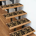 Set of 15 Attachable Indoor Carpet Stair Treads – Laurel Lane – Espresso Brown & Golden Cream