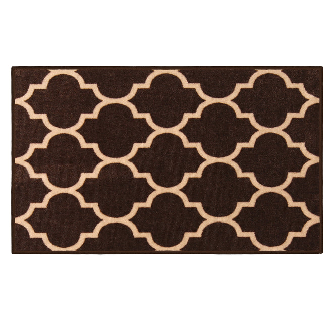 Skid-Resistant Area Rug Moroccan Trellis Lattice – Coffee Brown & Vanilla Cream
