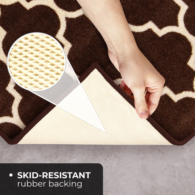 Skid-Resistant Area Rug Moroccan Trellis Lattice – Coffee Brown & Vanilla Cream