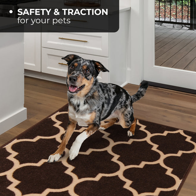 Skid-Resistant Area Rug Moroccan Trellis Lattice – Coffee Brown & Vanilla Cream