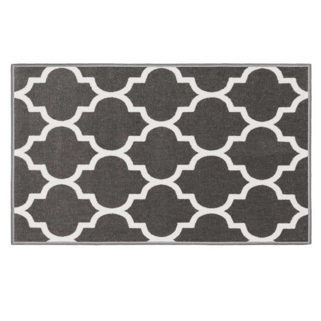 Skid-Resistant Area Rug Moroccan Trellis Lattice – Misty Gray & Linen White