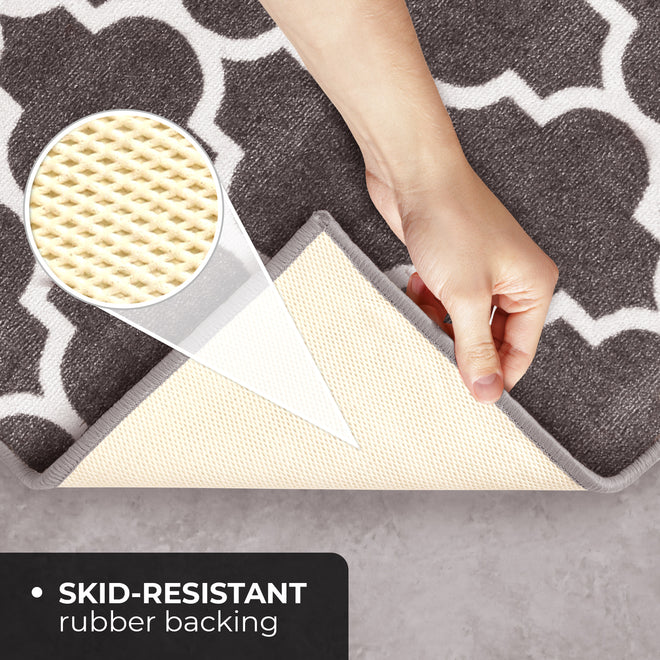 Skid-Resistant Area Rug Moroccan Trellis Lattice – Misty Gray & Linen White