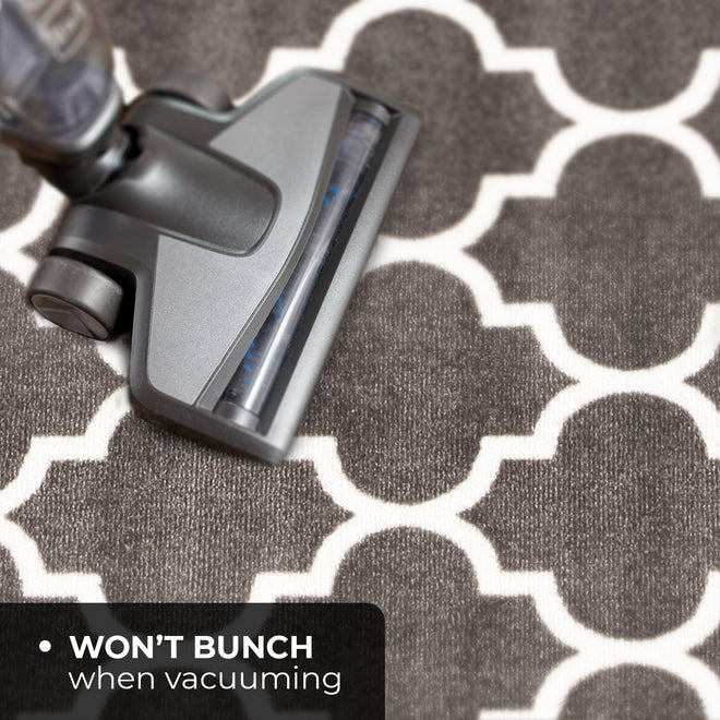 Skid-Resistant Area Rug Moroccan Trellis Lattice – Misty Gray & Linen White