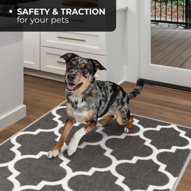 Skid-Resistant Area Rug Moroccan Trellis Lattice – Misty Gray & Linen White