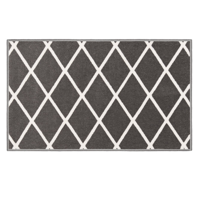 Skid-Resistant Area Rug Diamond Trellis Lattice – Misty Gray & Linen White