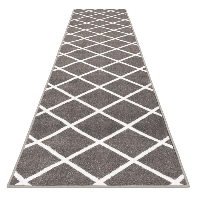 Skid-Resistant Carpet Runner Diamond Trellis Lattice – Misty Gray & Linen White