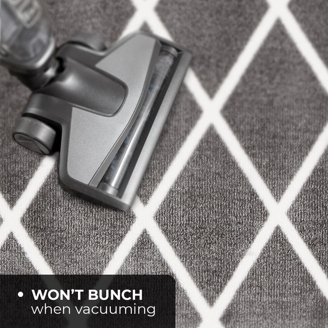 Skid-Resistant Carpet Runner Diamond Trellis Lattice – Misty Gray & Linen White