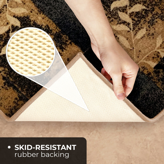 Skid-Resistant Area Rug Distressed Leaves - Faded Blue & Beige