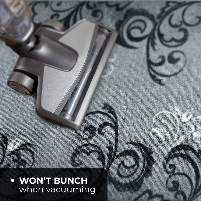 Skid-Resistant Area Rug Elegant Scroll – Silver Gray