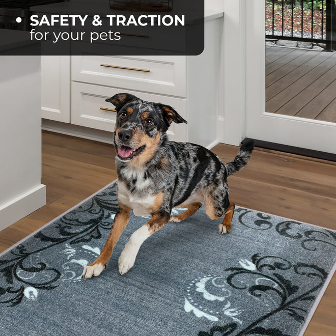 Skid-Resistant Area Rug Elegant Scroll – Silver Gray