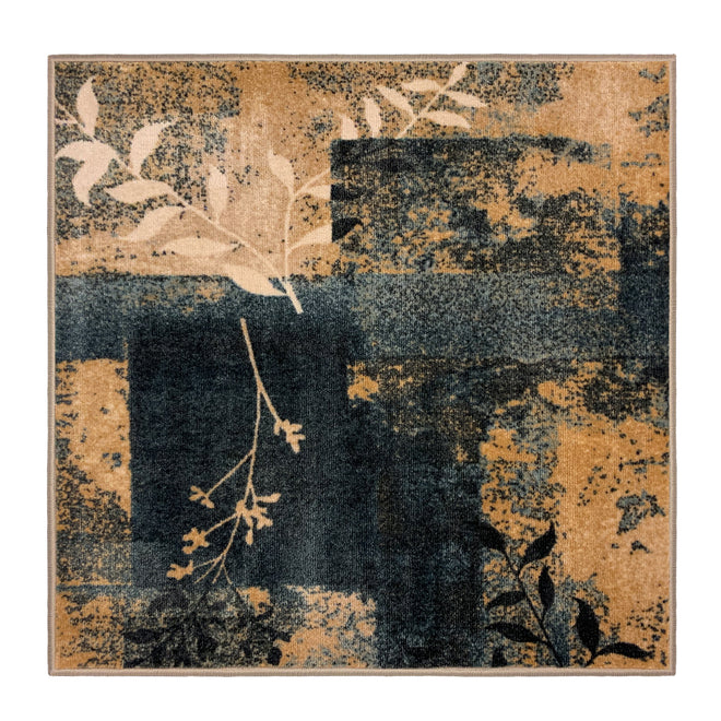 Skid-Resistant Area Rug Distressed Leaves - Faded Blue & Beige