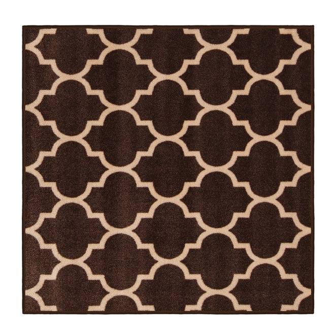 Skid-Resistant Area Rug Moroccan Trellis Lattice – Coffee Brown & Vanilla Cream