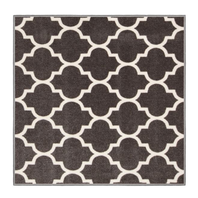 Skid-Resistant Area Rug Moroccan Trellis Lattice – Misty Gray & Linen White