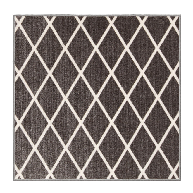 Skid-Resistant Area Rug Diamond Trellis Lattice – Misty Gray & Linen White
