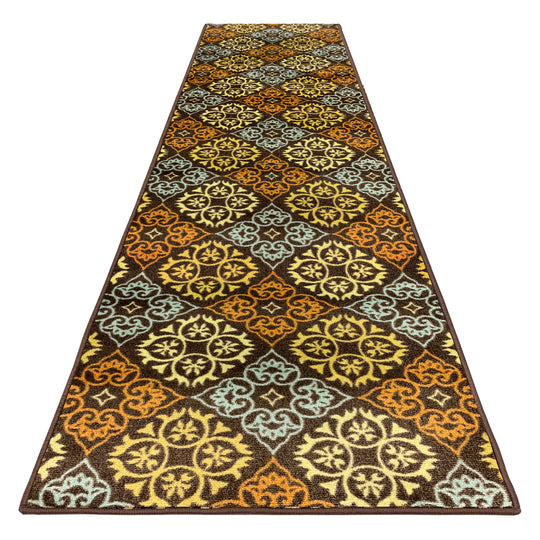 Skid-Resistant Carpet Runner Kaleidoscope Bloom – Autumn Brown