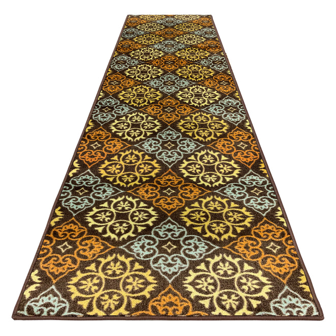Skid-Resistant Carpet Runner Kaleidoscope Bloom – Autumn Brown
