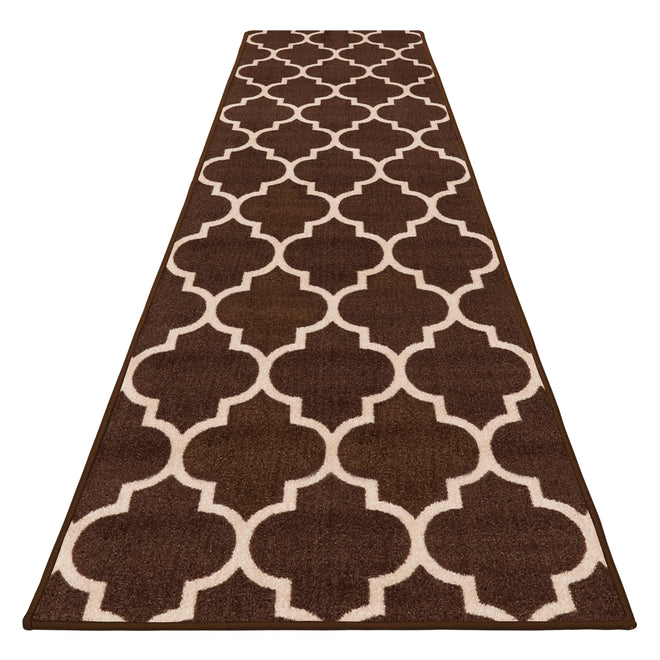 Skid-Resistant Carpet Runner Moroccan Trellis Lattice – Coffee Brown & Vanilla Cream