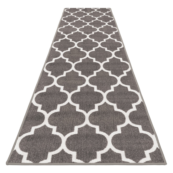 Skid-Resistant Carpet Runner Moroccan Trellis Lattice – Misty Gray & Linen White
