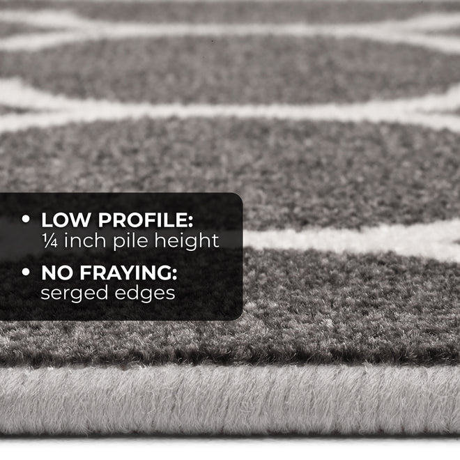 Skid-Resistant Carpet Runner Moroccan Trellis Lattice – Misty Gray & Linen White