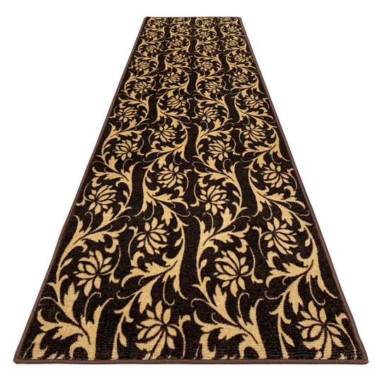 Skid-Resistant Carpet Runner Laurel Lane – Espresso Brown & Golden Cream