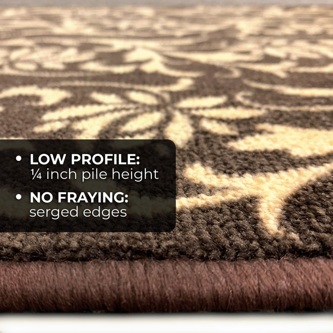Skid-Resistant Carpet Runner Laurel Lane – Espresso Brown & Golden Cream