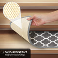 Set of 15 Skid-Resistant Carpet Stair Treads – Moroccan Trellis Lattice – Misty Gray & Linen White