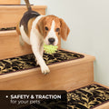Set of 15 Skid-Resistant Carpet Stair Treads – Laurel Lane – Espresso Brown & Golden Cream