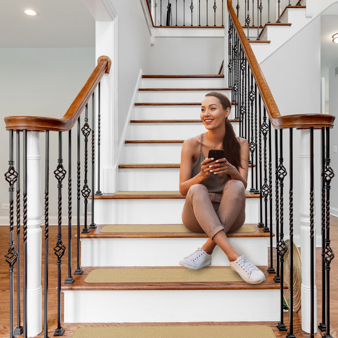 Skid-Resistant Carpet Stair Treads Camel Tan