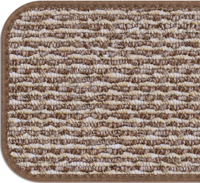 Set of 15 Skid-Resistant Carpet Stair Treads and Matching Landing Rug - Praline Brown