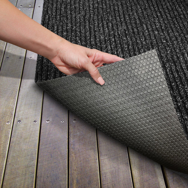 Heavy-Duty Ribbed Indoor Outdoor Carpet Charcoal Black