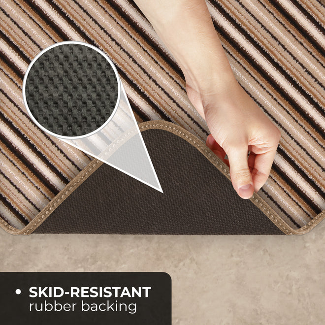 Skid-Resistant Area Rug Mocha Brown Stripe