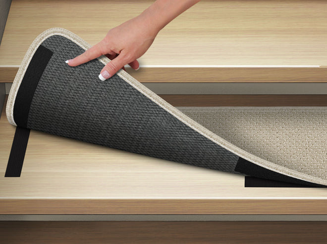 Set of 15 Attachable Carpet Stair Treads and Matching Landing Rug - Ivory Cream