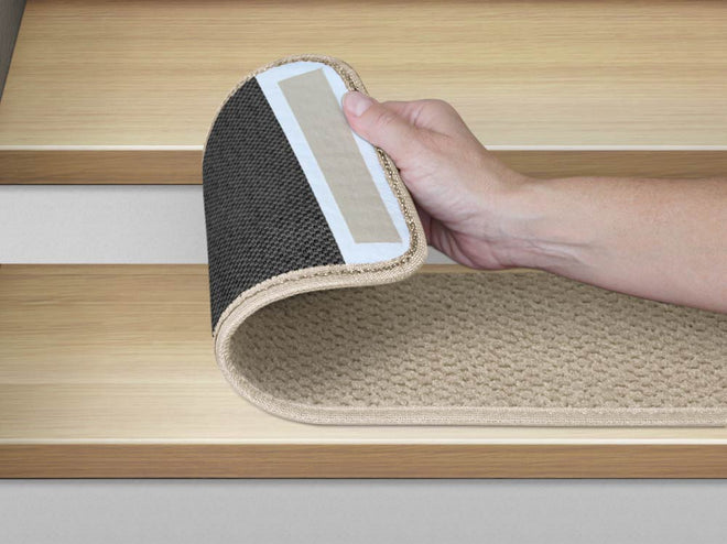Adhesive Carpet Stair Treads Ivory Cream