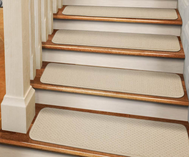 Adhesive Carpet Stair Treads Ivory Cream