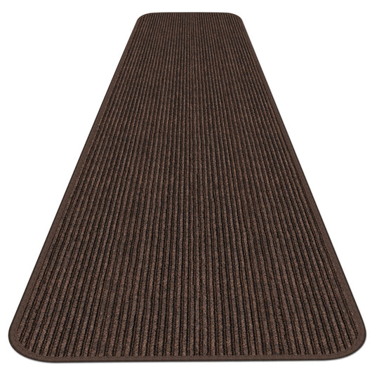 Indoor Outdoor Double-Ribbed Carpet Runner with Skid-Resistant Rubber Backing Bittersweet Brown
