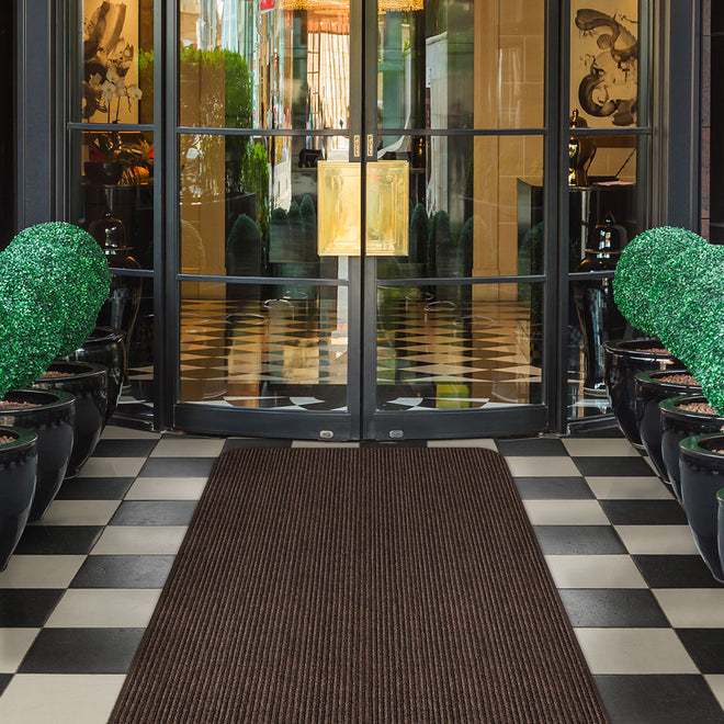 Indoor Outdoor Double-Ribbed Carpet Runner with Skid-Resistant Rubber Backing Bittersweet Brown