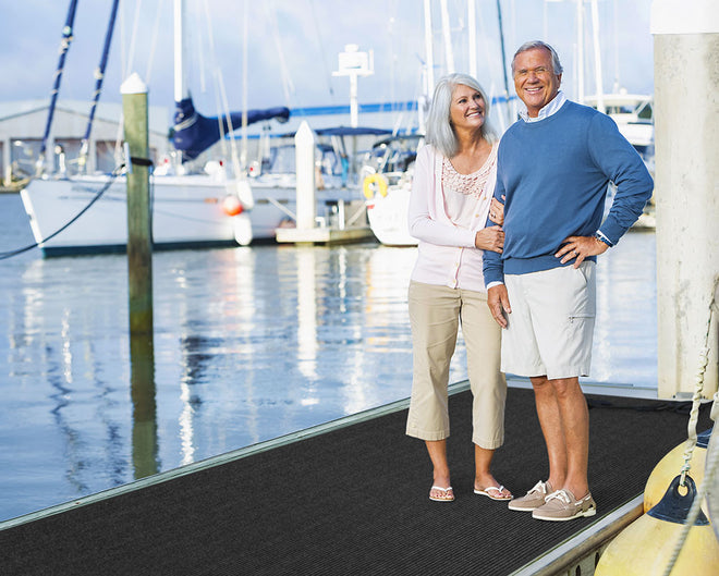 Indoor Outdoor Double-Ribbed Carpet Runner with Skid-Resistant Rubber Backing Smokey Black