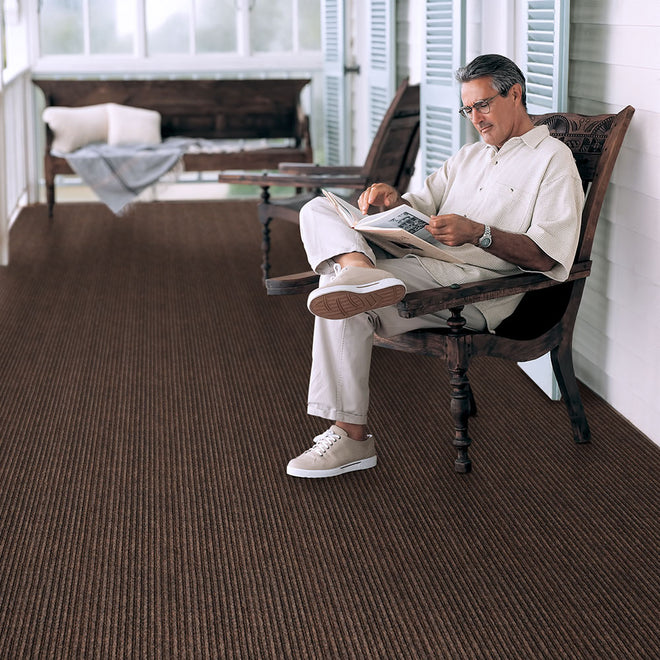 Indoor Outdoor Double-Ribbed Carpet with Skid-Resistant Rubber Backing Bittersweet Brown