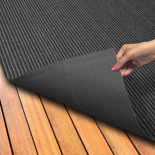 Indoor Outdoor Double-Ribbed Carpet with Skid-Resistant Rubber Backing Smokey Black