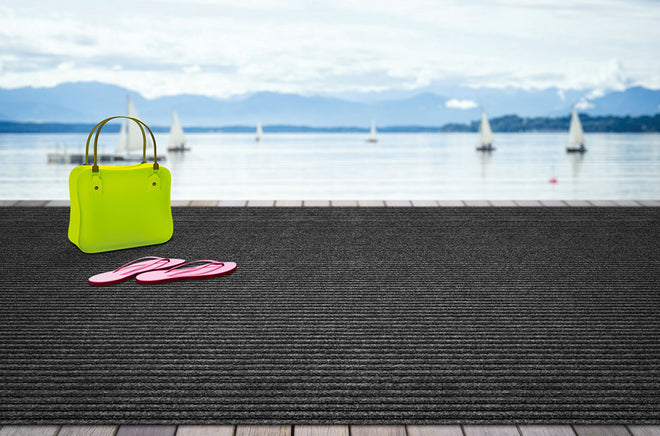 Indoor Outdoor Double-Ribbed Carpet with Skid-Resistant Rubber Backing Smokey Black